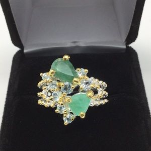 Amazing Genuine Emerald Ring with Topaz